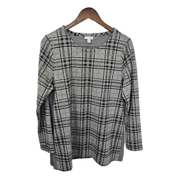 J.Jill heritage plaid sweater round neck long sleeve grey size medium - Picture 1 of 9